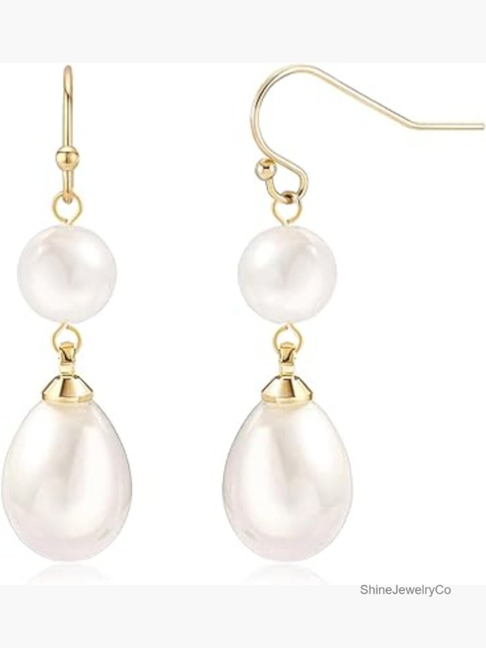 Double Pearl Dangle Drop Earrings 14K Gold Plated Sterling Silver